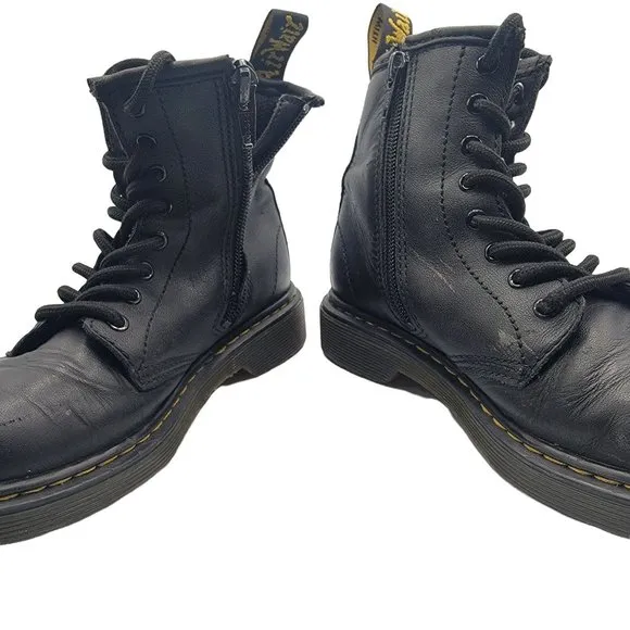 Dr. Martens Kids Size US 2 Black Leather 1460 J Youth Side Zip Ankle Boots
