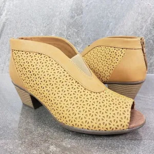 Earth Origins Boots Womens 6.5 Wide Yellow Carden Nubuck Peep Toe Booties Shoes