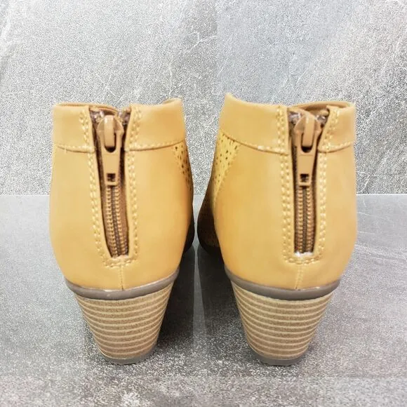 Earth Origins Boots Womens 6.5 Wide Yellow Carden Nubuck Peep Toe Booties Shoes