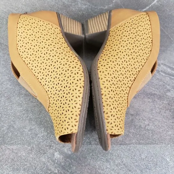 Earth Origins Boots Womens 6.5 Wide Yellow Carden Nubuck Peep Toe Booties Shoes