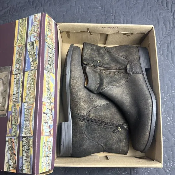Earthies Sintra Rock SZ 7.5 Gold Suede Leather Chelsea Boots w/Decoupage Box