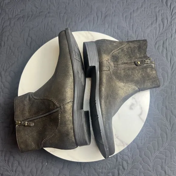 Earthies Sintra Rock SZ 7.5 Gold Suede Leather Chelsea Boots w/Decoupage Box