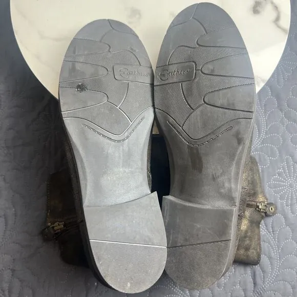 Earthies Sintra Rock SZ 7.5 Gold Suede Leather Chelsea Boots w/Decoupage Box