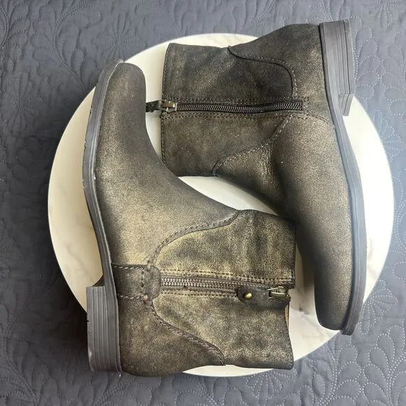 Earthies Sintra Rock SZ 7.5 Gold Suede Leather Chelsea Boots w/Decoupage Box