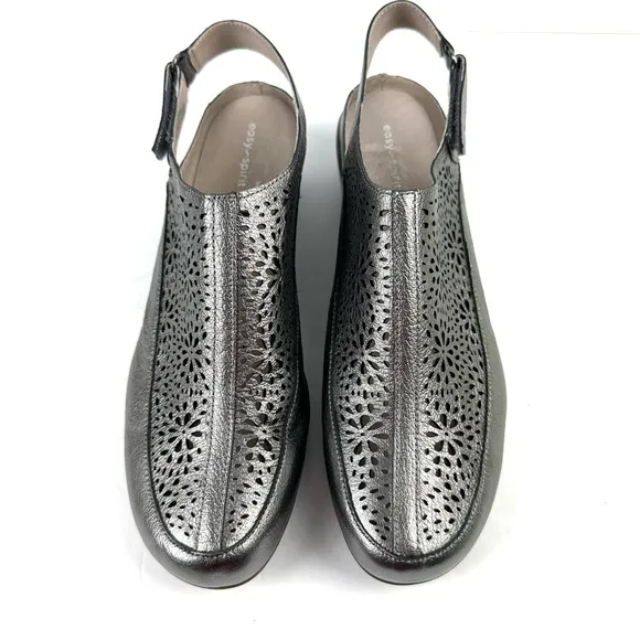 Easy Spirit Sedawn Shoes 10 Narrow Silver Pewter Sling Back Cutout Brand New