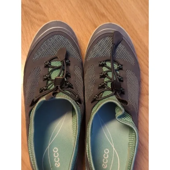 ECCO Arizona Sneakers Shoes Womens 39 8.5 Gray Green Toggle Casual Leather Mesh