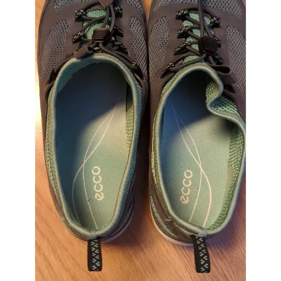 ECCO Arizona Sneakers Shoes Womens 39 8.5 Gray Green Toggle Casual Leather Mesh