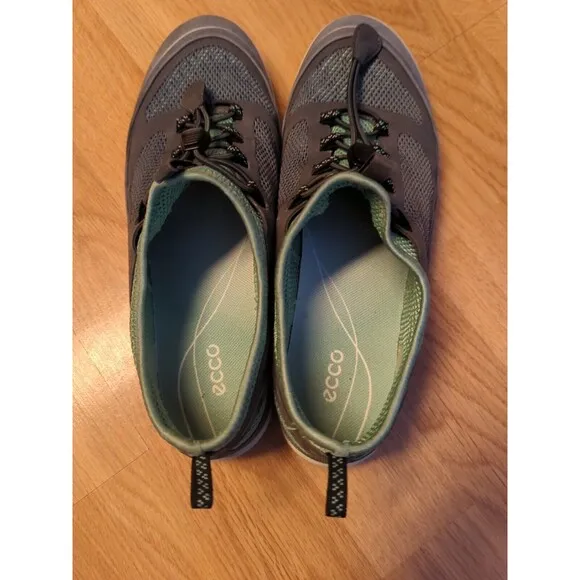 ECCO Arizona Sneakers Shoes Womens 39 8.5 Gray Green Toggle Casual Leather Mesh