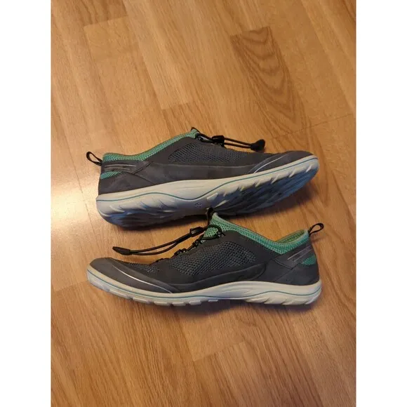 ECCO Arizona Sneakers Shoes Womens 39 8.5 Gray Green Toggle Casual Leather Mesh