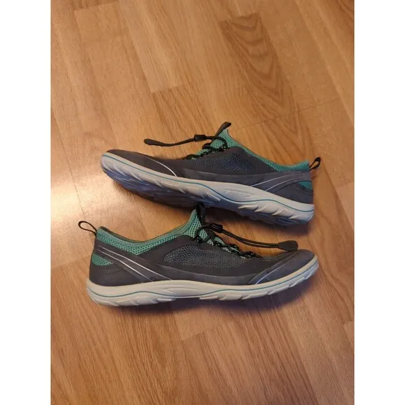 ECCO Arizona Sneakers Shoes Womens 39 8.5 Gray Green Toggle Casual Leather Mesh
