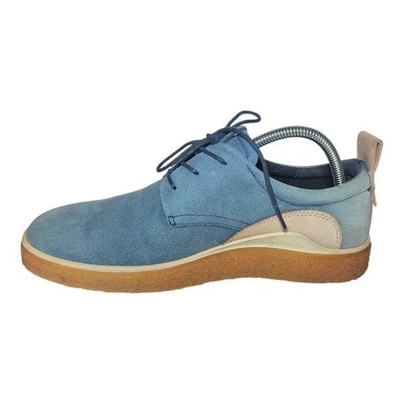 Ecco CrepeTray Tie Oxford Suede Gum Sole Shoes Mens Size 7 Blue Lace Up B11