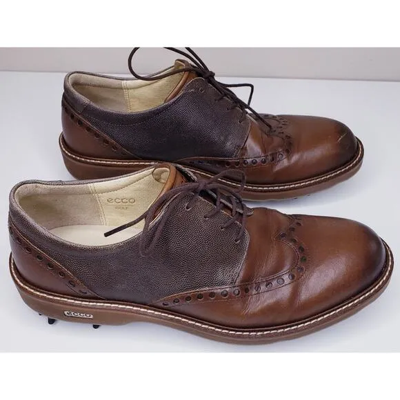 ECCO Men's Size 8 Extra Wide Lace Up Oxford GOLF SHOES Brown Leather HydroMax