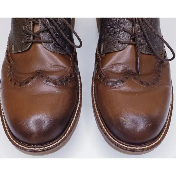 ECCO Men's Size 8 Extra Wide Lace Up Oxford GOLF SHOES Brown Leather HydroMax
