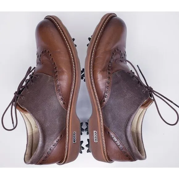 ECCO Men's Size 8 Extra Wide Lace Up Oxford GOLF SHOES Brown Leather HydroMax