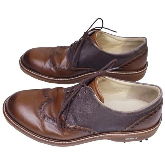 ECCO Men's Size 8 Extra Wide Lace Up Oxford GOLF SHOES Brown Leather HydroMax