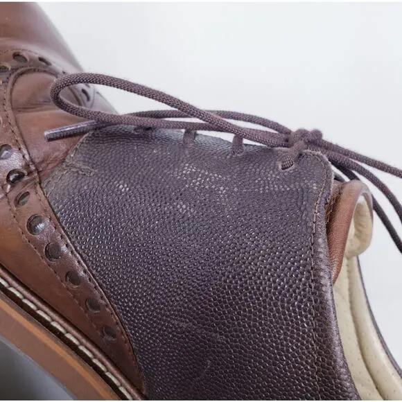 ECCO Men's Size 8 Extra Wide Lace Up Oxford GOLF SHOES Brown Leather HydroMax