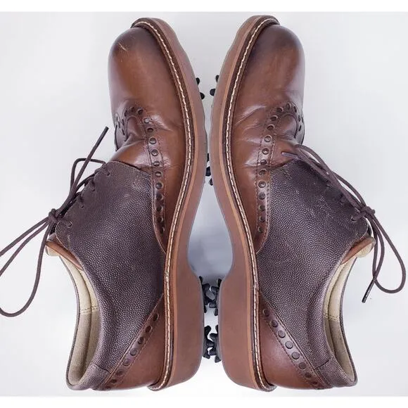 ECCO Men's Size 8 Extra Wide Lace Up Oxford GOLF SHOES Brown Leather HydroMax