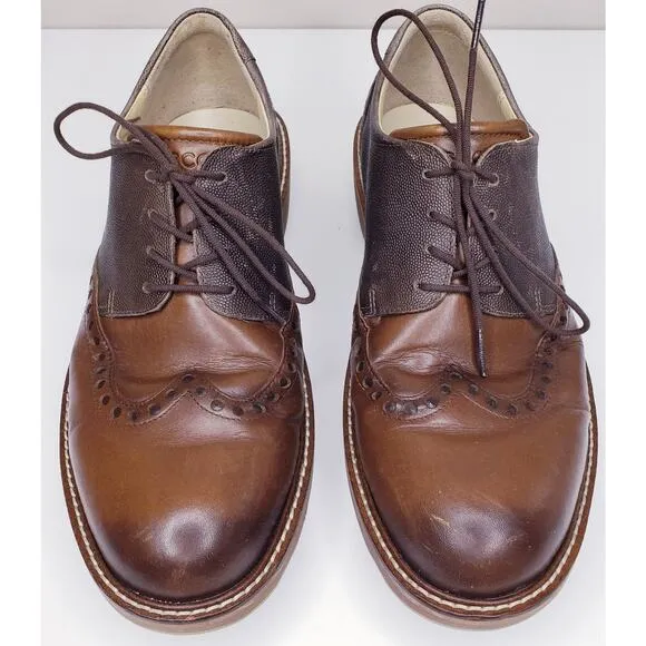 ECCO Men's Size 8 Extra Wide Lace Up Oxford GOLF SHOES Brown Leather HydroMax