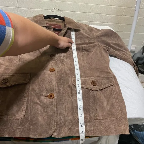 Eddie Bauer Suede Leather Washable Authentic Womens Large Brown Button Up Jacket