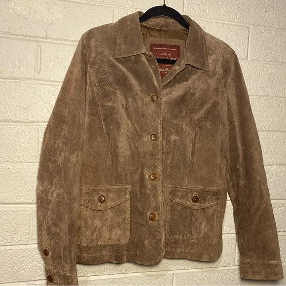 Eddie Bauer Suede Leather Washable Authentic Womens Large Brown Button Up Jacket