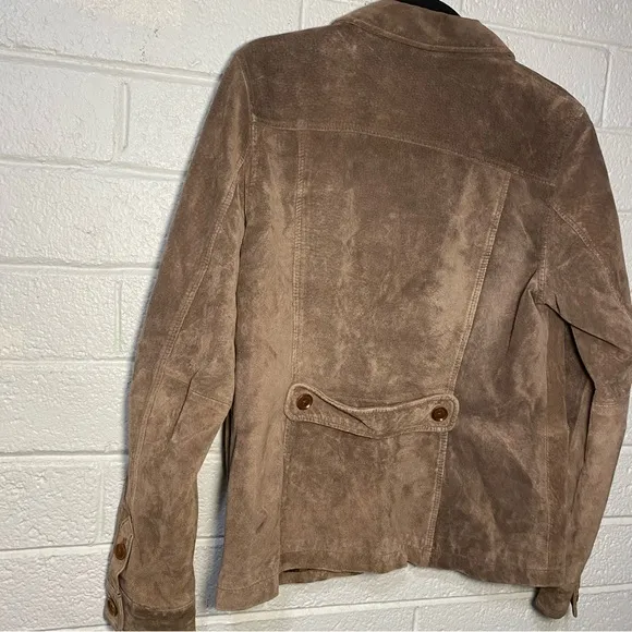 Eddie Bauer Suede Leather Washable Authentic Womens Large Brown Button Up Jacket