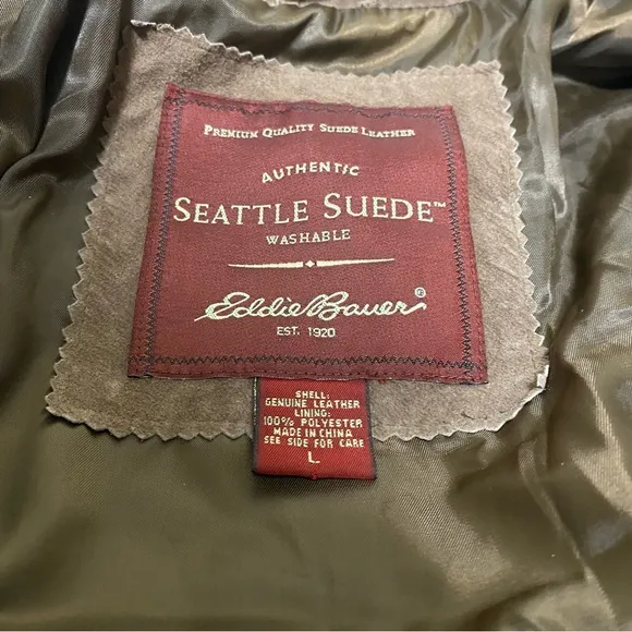 Eddie Bauer Suede Leather Washable Authentic Womens Large Brown Button Up Jacket