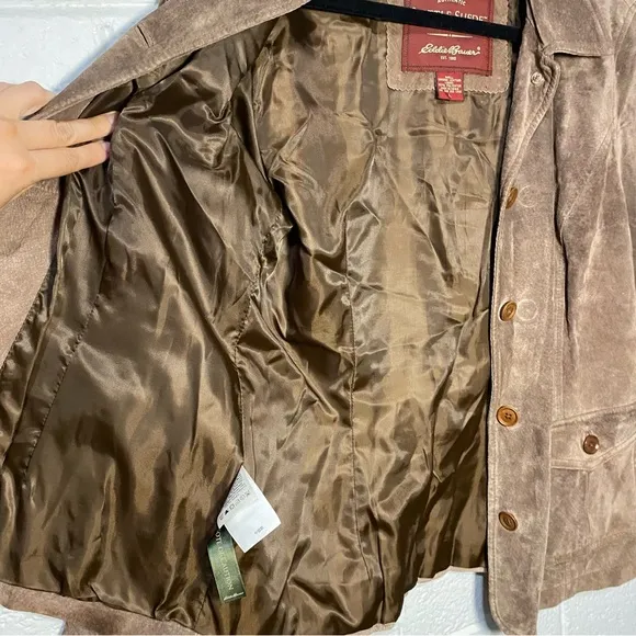 Eddie Bauer Suede Leather Washable Authentic Womens Large Brown Button Up Jacket