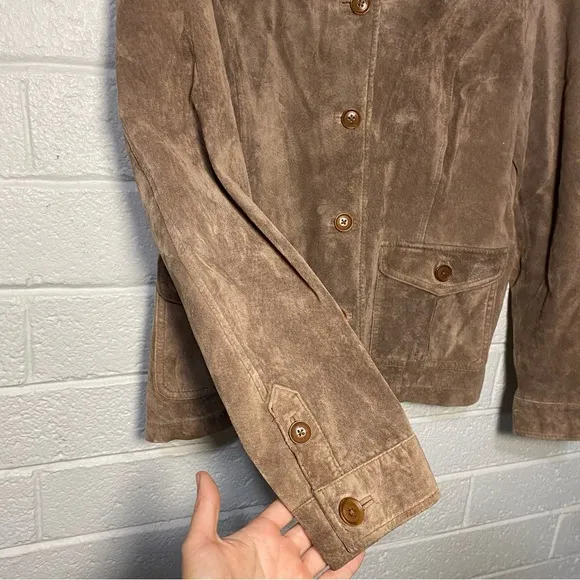 Eddie Bauer Suede Leather Washable Authentic Womens Large Brown Button Up Jacket
