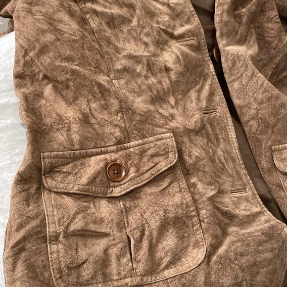 Eddie Bauer Suede Leather Washable Authentic Womens Large Brown Button Up Jacket