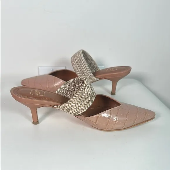 Elegant Tan Heeled Mules MALONE SOULIERSMaisie Linen Strap Mules