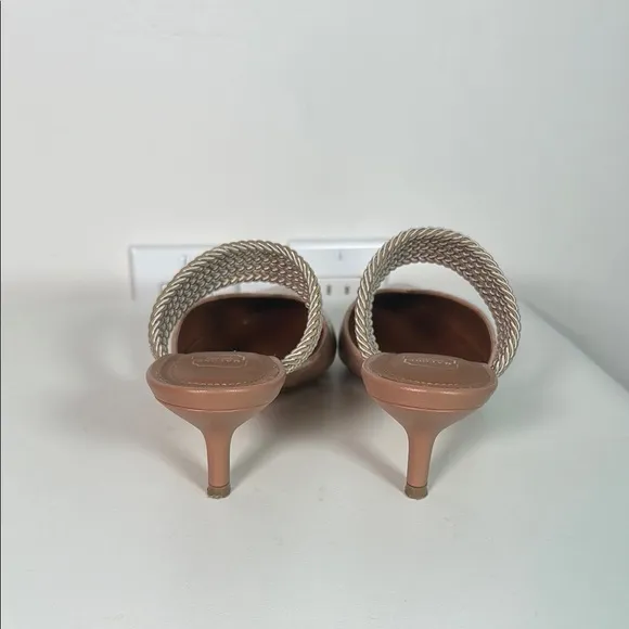 Elegant Tan Heeled Mules MALONE SOULIERSMaisie Linen Strap Mules