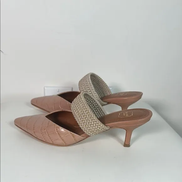 Elegant Tan Heeled Mules MALONE SOULIERSMaisie Linen Strap Mules