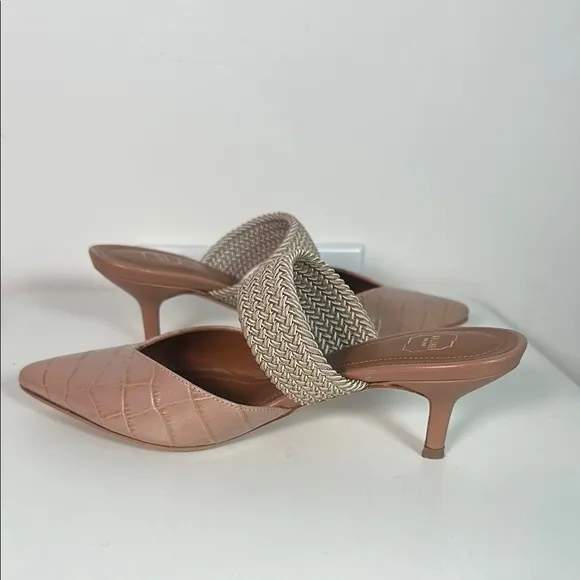 Elegant Tan Heeled Mules MALONE SOULIERSMaisie Linen Strap Mules