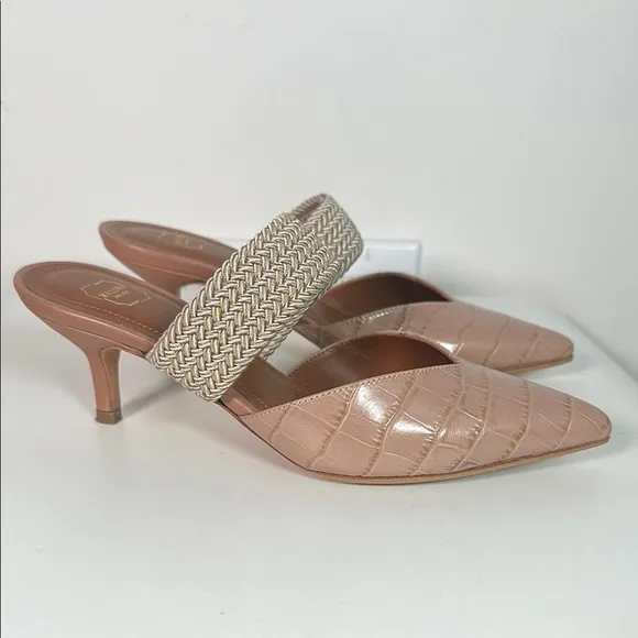 Elegant Tan Heeled Mules MALONE SOULIERSMaisie Linen Strap Mules