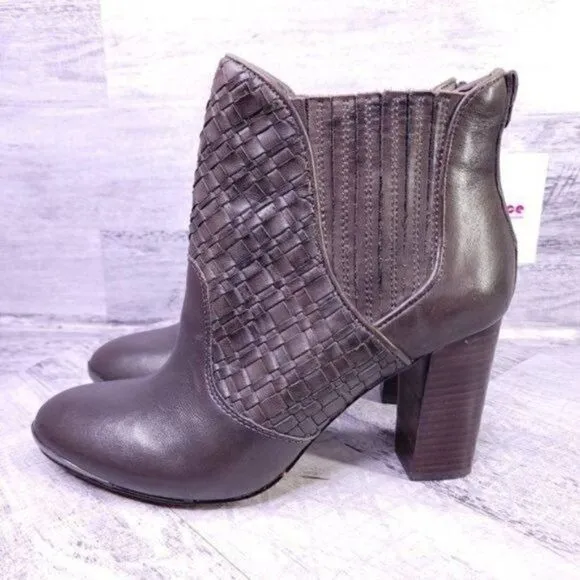 Elliott Lucca Lucia Quilted Leather Pull on Heeled Ankle Boot Brown Women's sz 7