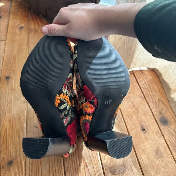 Embroidered Floral Ankle Boots - Black, Red, Orange