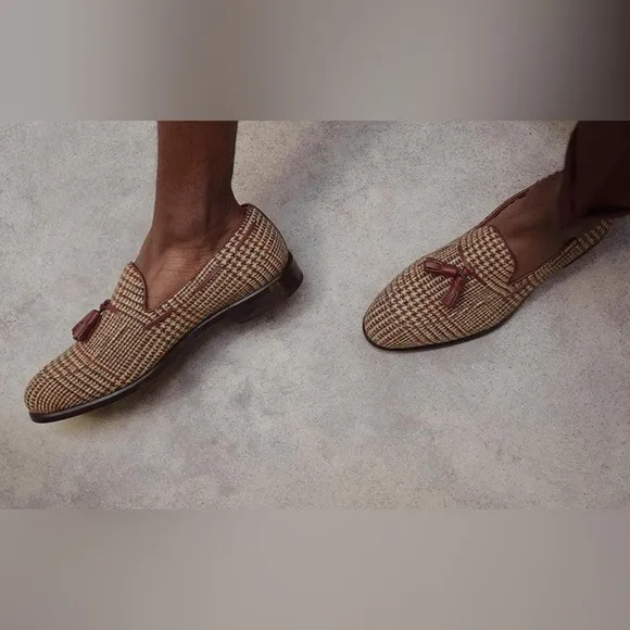 EUC Dapper Lane Wellington Brown Tweed Tassel Loafer/Slipper