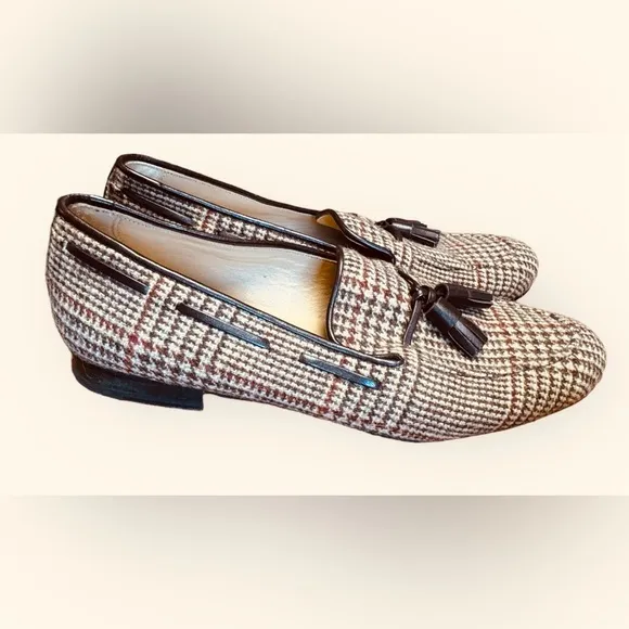 EUC Dapper Lane Wellington Brown Tweed Tassel Loafer/Slipper