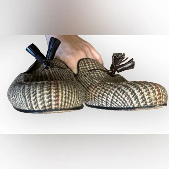 EUC Dapper Lane Wellington Brown Tweed Tassel Loafer/Slipper