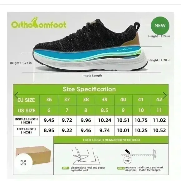 EUC OrthoComfoot Womens Comfortable Orthopedic Running Sneakers for Foot Pain 8