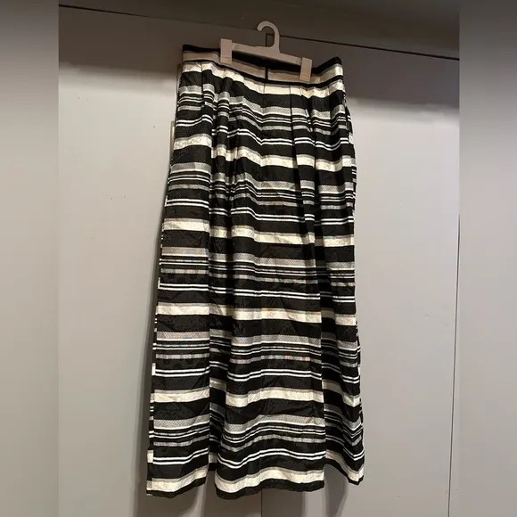 Eva Mendes for New York &amp; Company - Black &amp; White Striped Ruffle Maxi Skirt