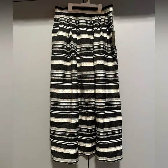 Eva Mendes for New York &amp; Company - Black &amp; White Striped Ruffle Maxi Skirt