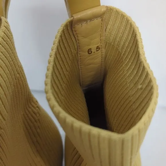 Everlane Glove Boot Gold Knit Pull On Bootie Ankle Heeled Shoes Womens Size 6.5