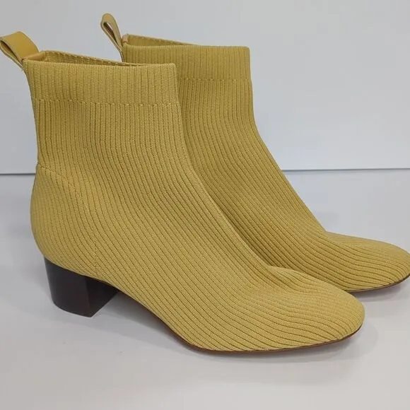 Everlane Glove Boot Gold Knit Pull On Bootie Ankle Heeled Shoes Womens Size 6.5