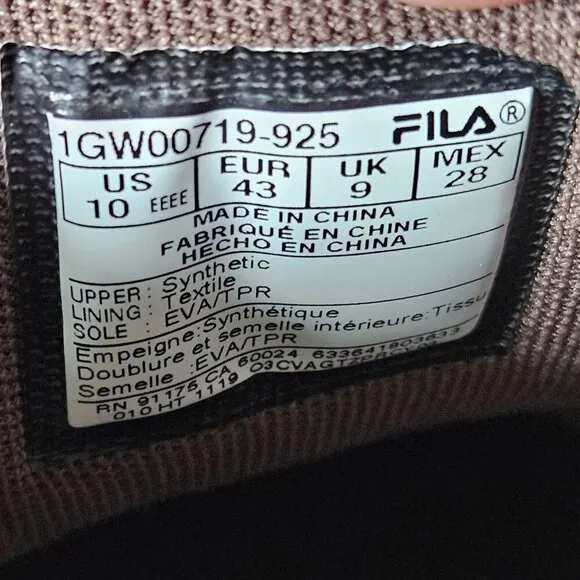 Fila Shoes Mens 10 4E  Extra Wide Talon 2 Athletic Sneakers Tan NWOT