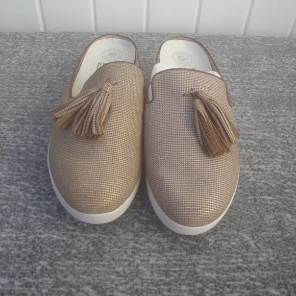 Fitflop Houndstooth Print  Superskate Brown Tasseled Round Toe Slip On Mule Size