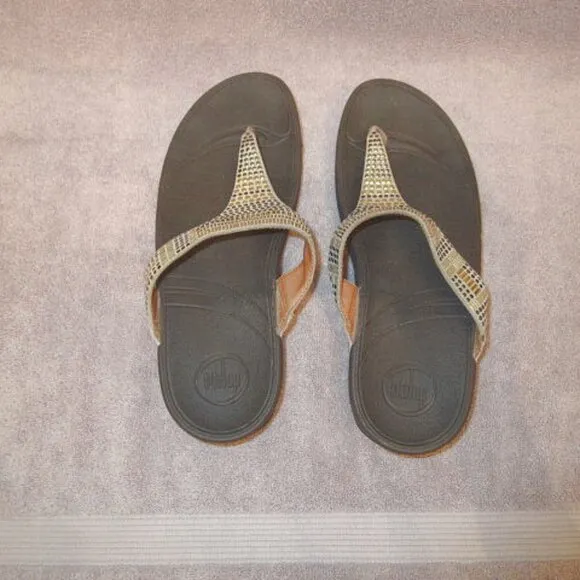FitFlop LULU Aztek Chada TOE POST Sandals Size 10 LEATHER Thong CUSHIONED Studs