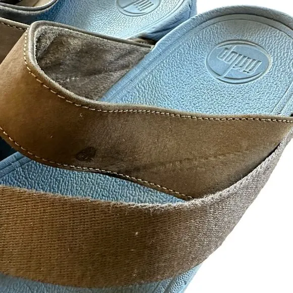 Fitflop | Size 10 Wobble Board Blue Canvas Thong Sandal Flip Flop