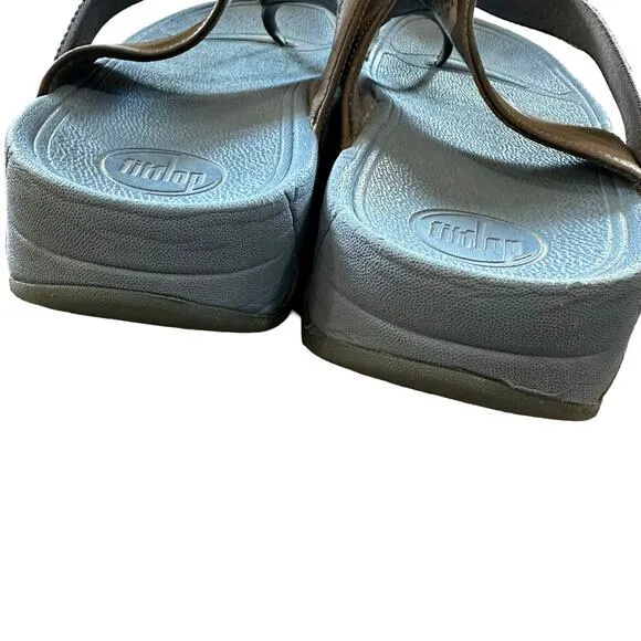 Fitflop | Size 10 Wobble Board Blue Canvas Thong Sandal Flip Flop