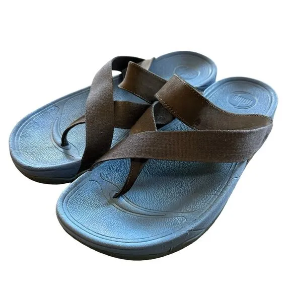 Fitflop | Size 10 Wobble Board Blue Canvas Thong Sandal Flip Flop